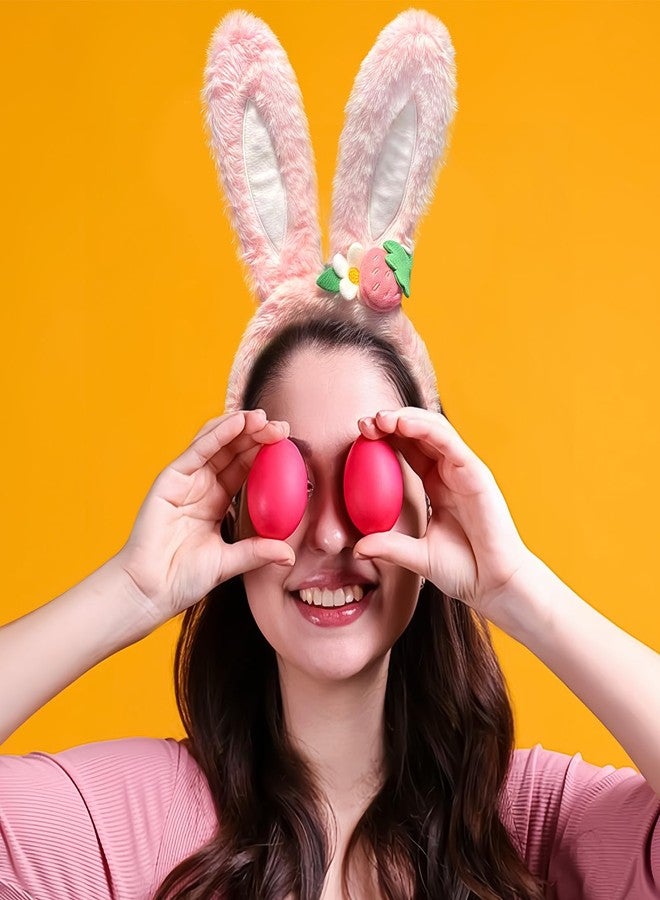 Doneace Easter Bunny Ears Headband Plush Easter Rabbit Ear Hairband Cute Strawberry Bunny Ears Headbands for Women Easter Cosplay Party Headwear Festival Costume Hair Accessories Gift 1PCS(Pink) - Image 4